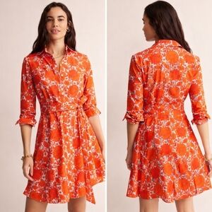 Boden Amy Cotton Short Shirt Dress Firecracker Gardenia Swirl Size 6